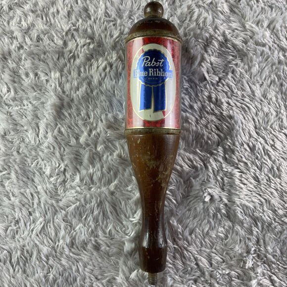 Vintage Pabst Blue Ribbon PBR Tap Handle Wooden Red Banner Beer Brewing Man Cave - Picture 1 of 12
